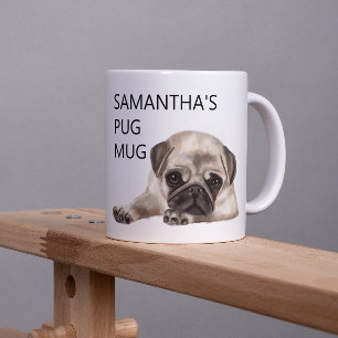 Pug Mug Monogram Namn Vattenfärgshund Kaffemugg