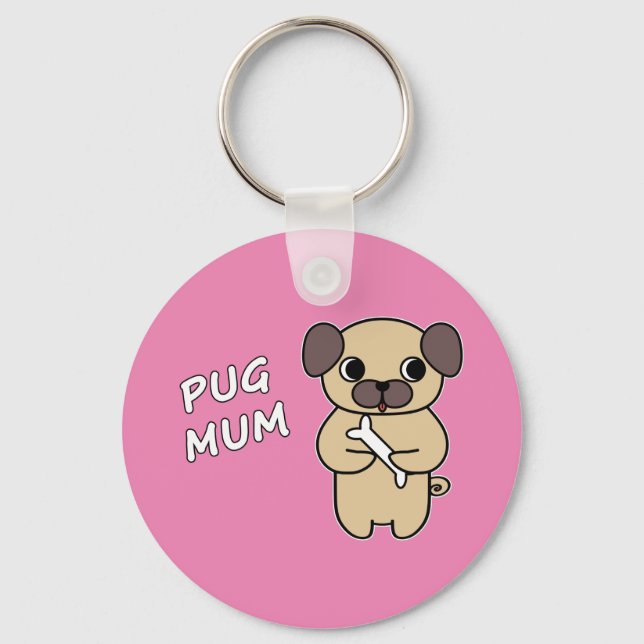 PUG MUM - Rosa Nyckelring (Framsida)