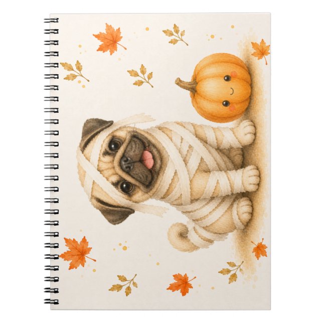 Pug-mumie Halloween Anteckningsbok (Framsidan)