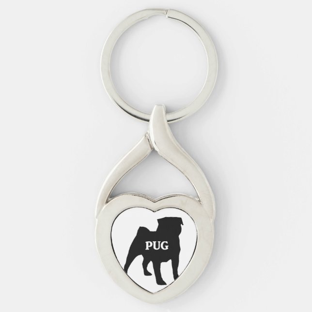 pug namn silo twisted heart silverfärgad nyckelring (Framsidan)