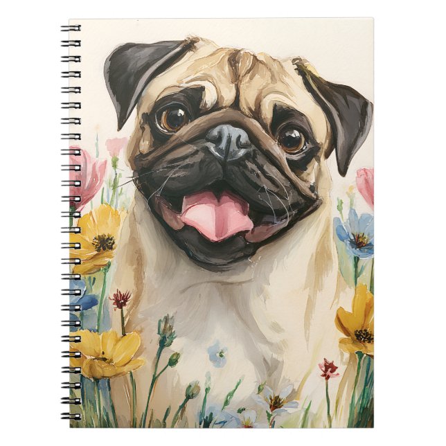 Pug Notebook – Watercolor Anteckningsbok (Framsidan)
