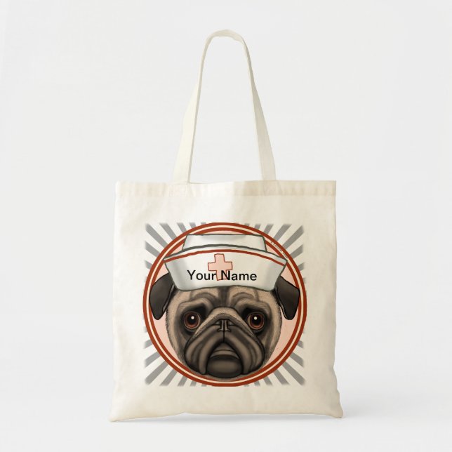 Pug Nurse Tote Bag Tygkasse (Framsidan)