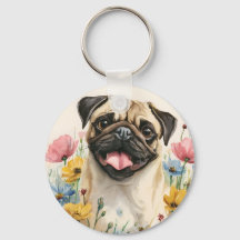Pug Nyckelring – Akvarell