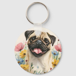 Pug Nyckelring – Akvarell