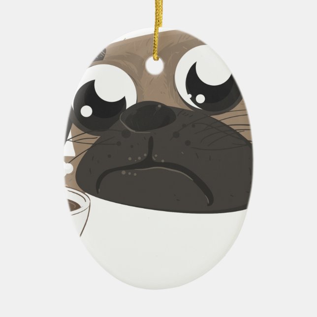 Pug och kaffe julgransprydnad keramik (Framsidan)