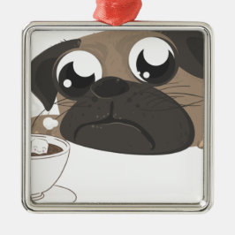 Pug och kaffe julgransprydnad metall