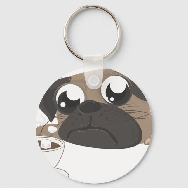 Pug och kaffe nyckelring (Framsida)