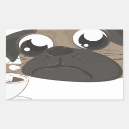Pug och kaffe rektangulärt klistermärke