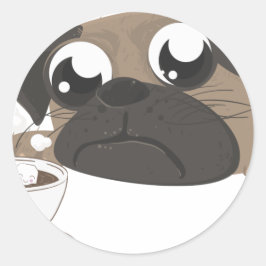 Pug och kaffe runt klistermärke