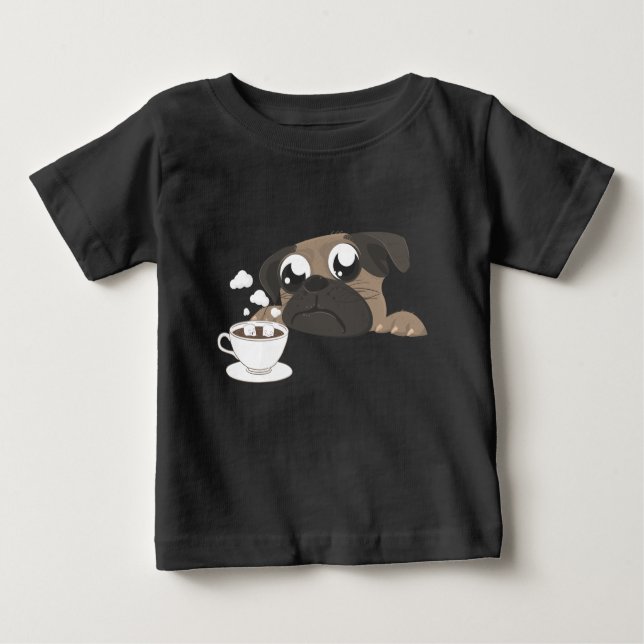 Pug och kaffe t-shirt (Framsida)