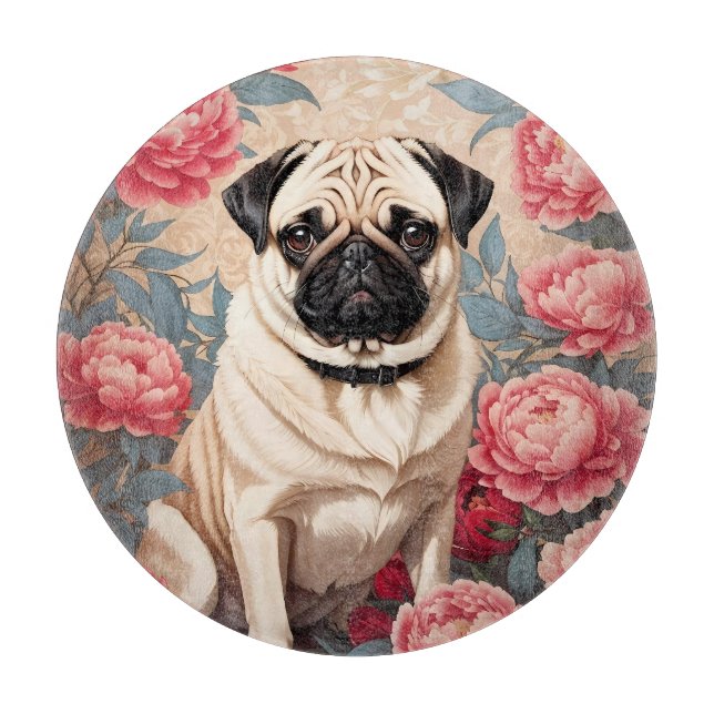 Pug och Peony Flowers William Morris Inspired (Framsidan)