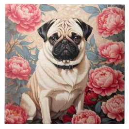 Pug och Peony Flowers William Morris Inspired Kakelplatta