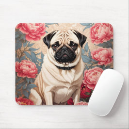 Pug och Peony Flowers William Morris Inspired Musmatta