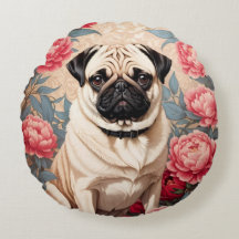 Pug och Peony Flowers William Morris Inspired
