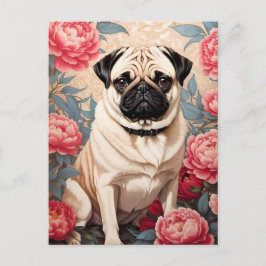 Pug och Peony Flowers William Morris Inspired Vykort