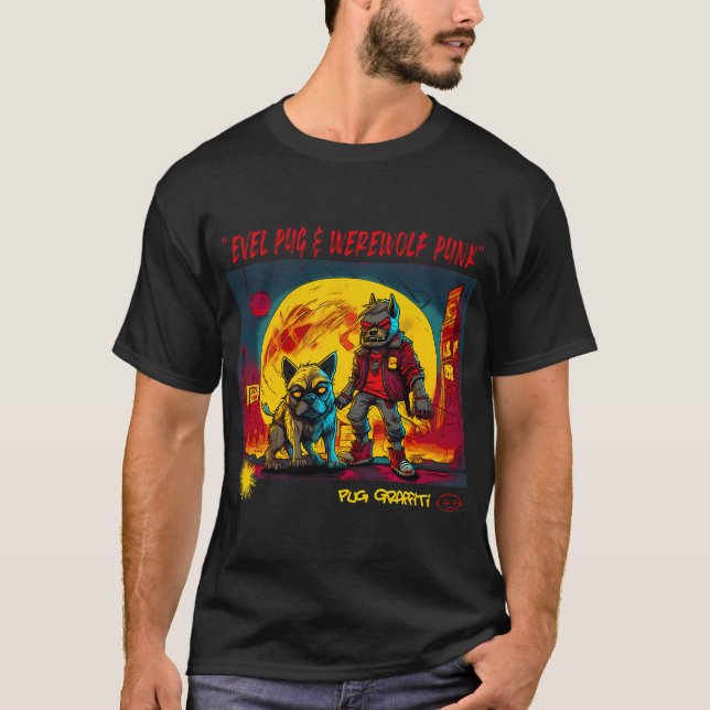 Pug och Varulvs Graffiti Art 8 T Shirt (Framsida)