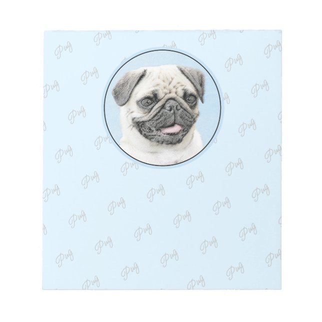 Pug Painting - Cute Original Hund Art Anteckningsblock (Framsida)