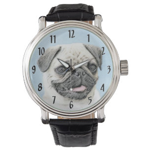 Pug Painting - Cute Original Hund Art Armbandsur