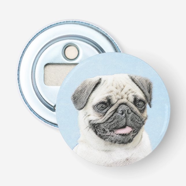 Pug Painting - Cute Original Hund Art Flasköppnare (Framsidan)