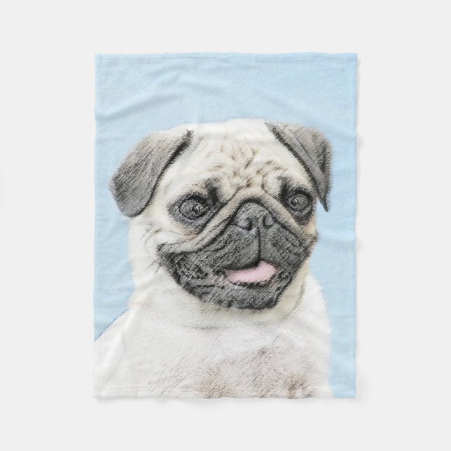 Pug Painting - Cute Original Hund Art Fleecefilt (Framsidan)