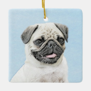 Pug Painting - Cute Original Hund Art Julgransprydnad Keramik
