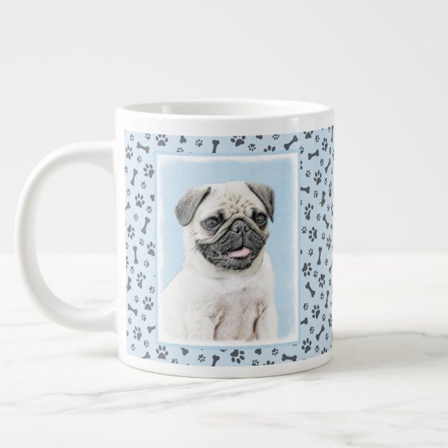 Pug Painting - Cute Original Hund Art Jumbo Mugg (Vänster)