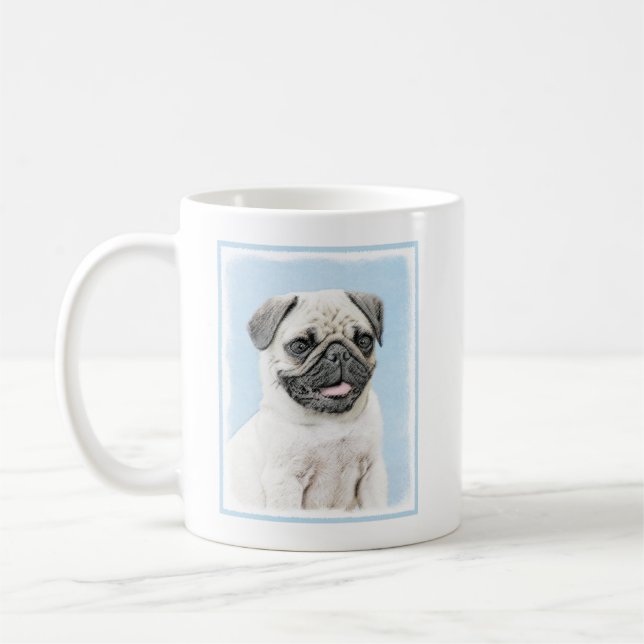 Pug Painting - Cute Original Hund Art Kaffemugg (Vänster)