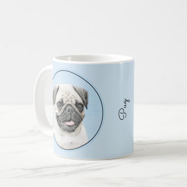 Pug Painting - Cute Original Hund Art Kaffemugg (Framsida vänster)