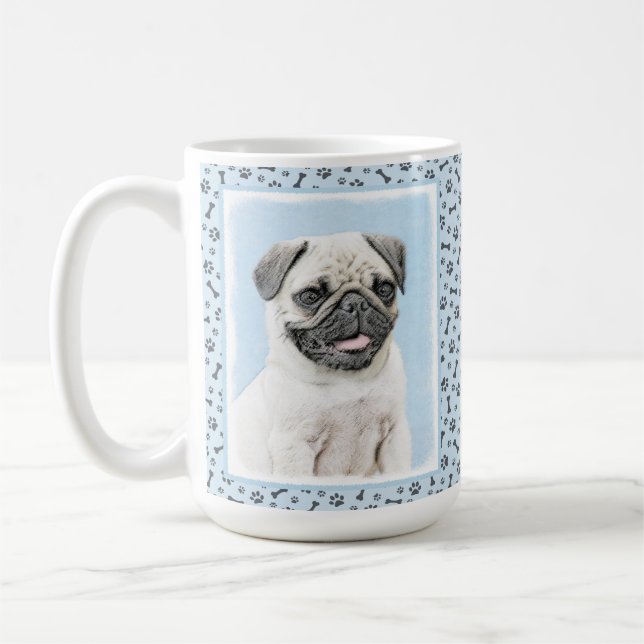 Pug Painting - Cute Original Hund Art Kaffemugg (Vänster)