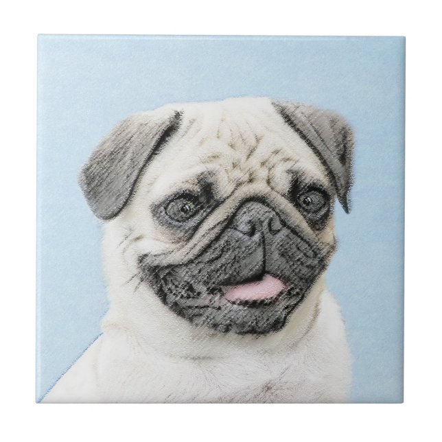 Pug Painting - Cute Original Hund Art Kakelplatta (Framsidan)