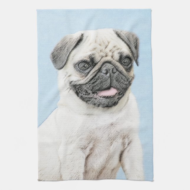 Pug Painting - Cute Original Hund Art Kökshandduk (Vertikal)