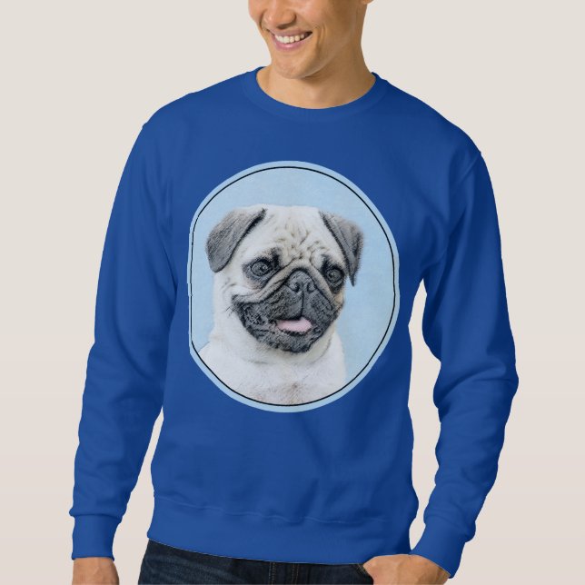 Pug Painting - Cute Original Hund Art Lång Ärmad Tröja (Framsida)