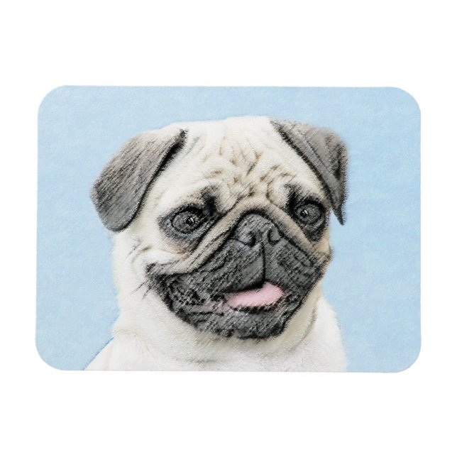 Pug Painting - Cute Original Hund Art Magnet (Horisontell)