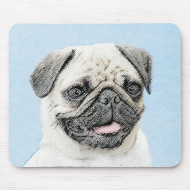Pug Painting - Cute Original Hund Art Musmatta (Framsidan)