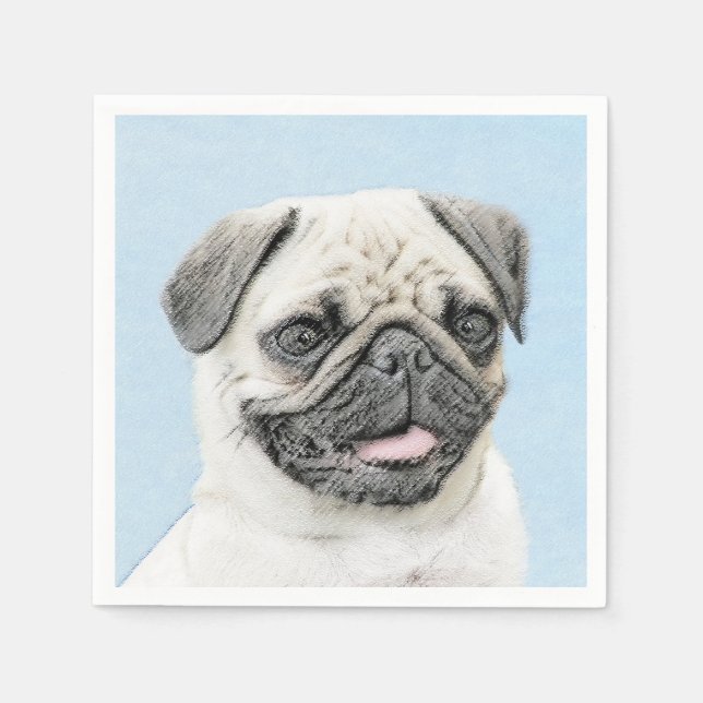 Pug Painting - Cute Original Hund Art Pappersservett (Framsidan)