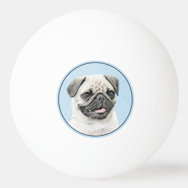 Pug Painting - Cute Original Hund Art Pingisboll (Framsidan)