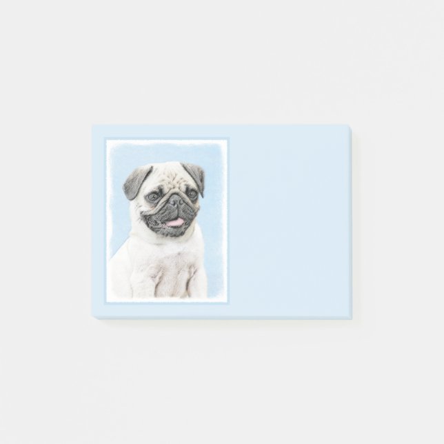 Pug Painting - Cute Original Hund Art Post-it Block (Framsida)