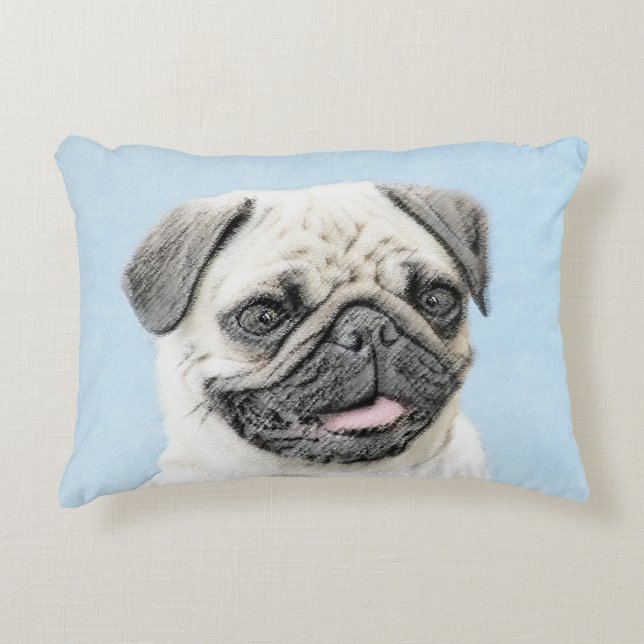 Pug Painting - Cute Original Hund Art Prydnadskudde (Framsidan)