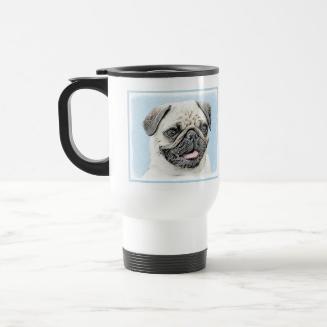 Pug Painting - Cute Original Hund Art Resemugg (Vänster)