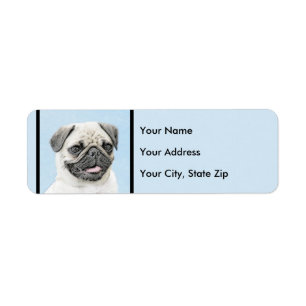 Pug Painting - Cute Original Hund Art Returadress Etikett