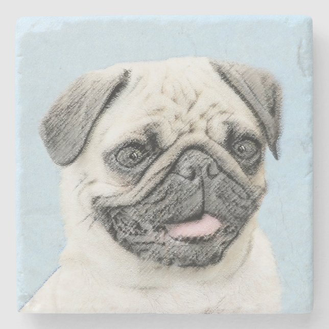 Pug Painting - Cute Original Hund Art Stenunderlägg (Framsidan)