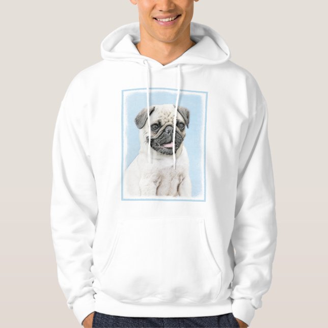 Pug Painting - Cute Original Hund Art Sweatshirt Med Luva (Framsida)