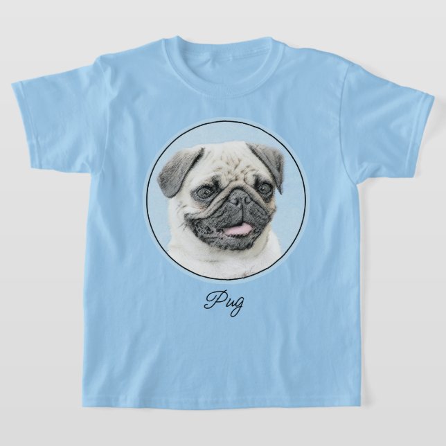 Pug Painting - Cute Original Hund Art T Shirt (Laydown)