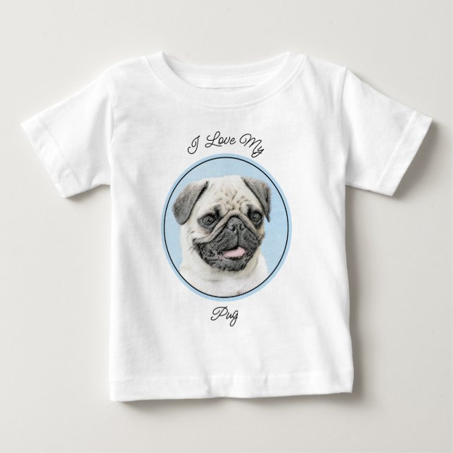 Pug Painting - Cute Original Hund Art T Shirt (Framsida)