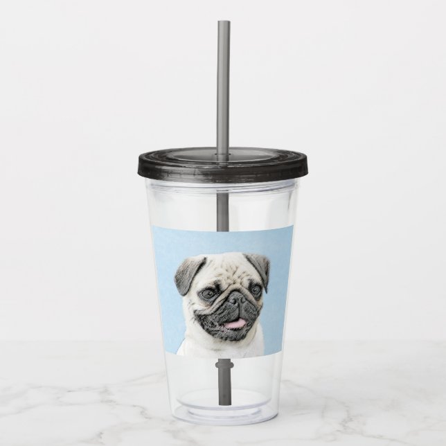 Pug Painting - Cute Original Hund Art Take Away Mugg (Framsida)