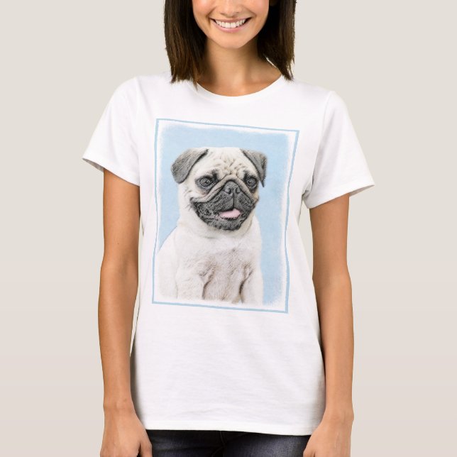Pug Painting - Cute Original Hund Art Tee Shirt (Framsida)