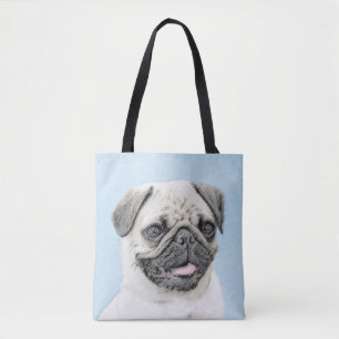 Pug Painting - Cute Original Hund Art Tygkasse
