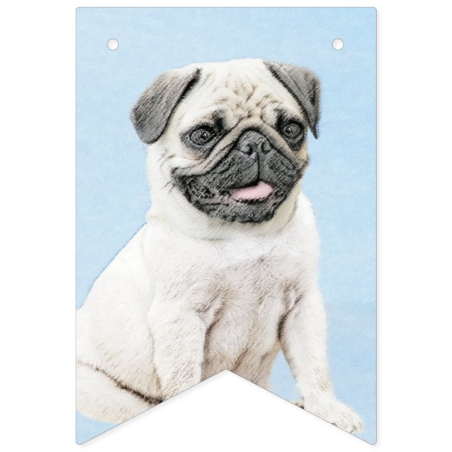 Pug Painting - Cute Original Hund Art Vimplar (Första flaggan)