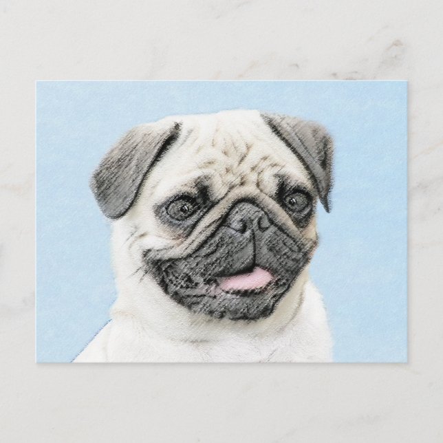 Pug Painting - Cute Original Hund Art Vykort (Framsida)