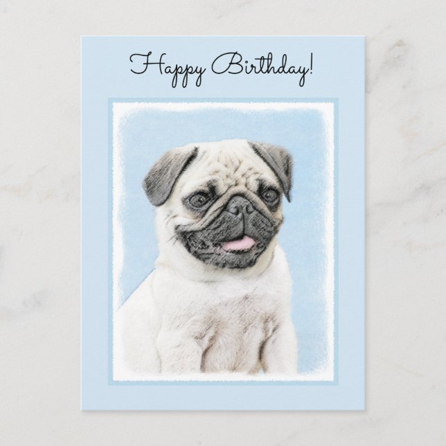 Pug Painting - Cute Original Hund Art Vykort (Framsida)